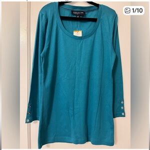Jones New York Teal Long Sleeve Shirt for women’s blue color